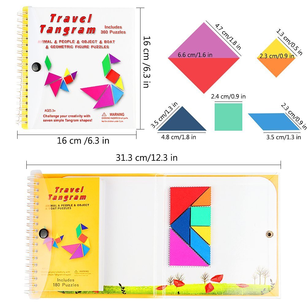 Magnetic Tangram Travel Games 7 Simple Magnetic Colorful Shapes Kid Adult Challenge IQ Educational Book
